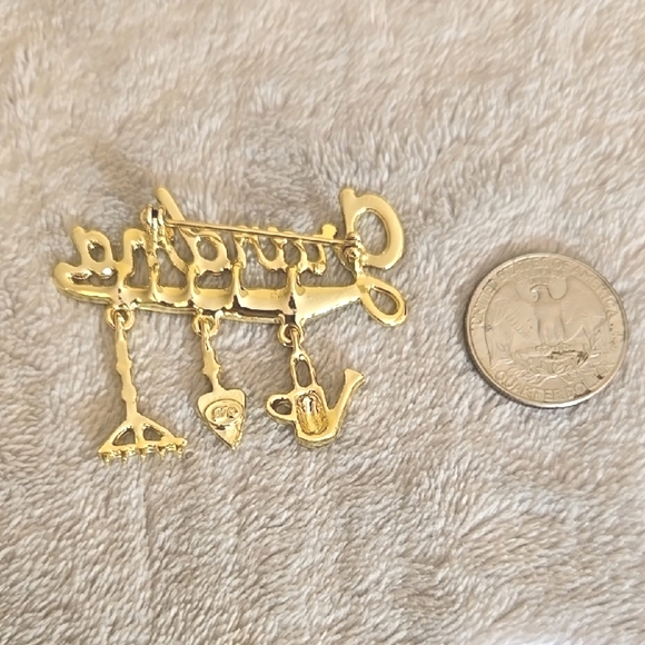 #190 Gold Tone Grandma Brooch with Gardening Charms - Picture 2 of 3
